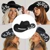 Adult Cowboy Hat with Rhinestone Star Pattern for Woman Western Style Cowboy Hat Model Show Performances Photography Hat