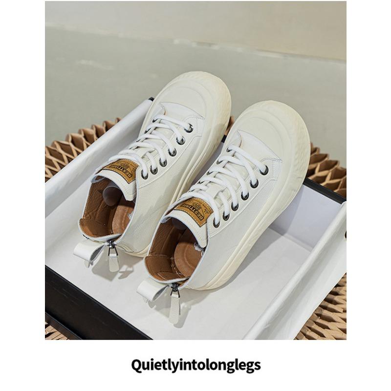 Высокие повседневные белые туфли женские кожаные после осени с двойной молнией большого — фото 9