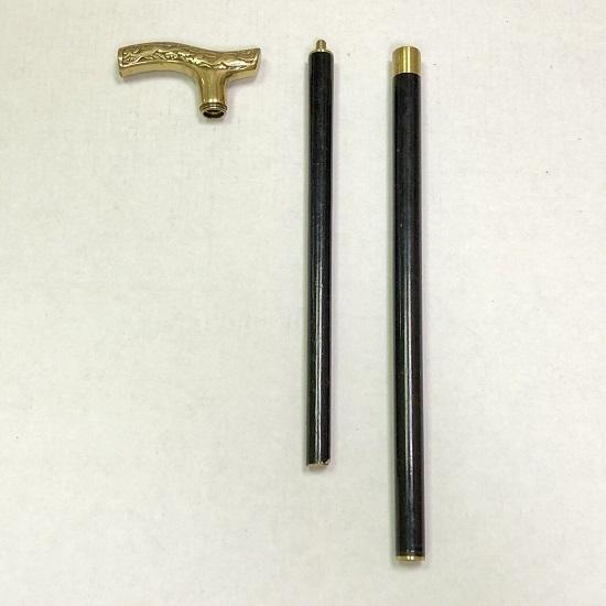 Art Deco Art Nouveau Brass Handle Black Lacquer Wooden Walking Stick Cane