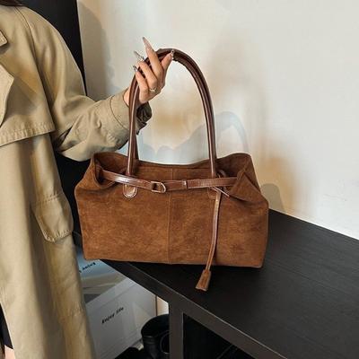 Fashiable Retro Suede Bag Popular European And American Large-capacity Autumn/winter Tote Bag New Simple Commuter Shoulder Bag