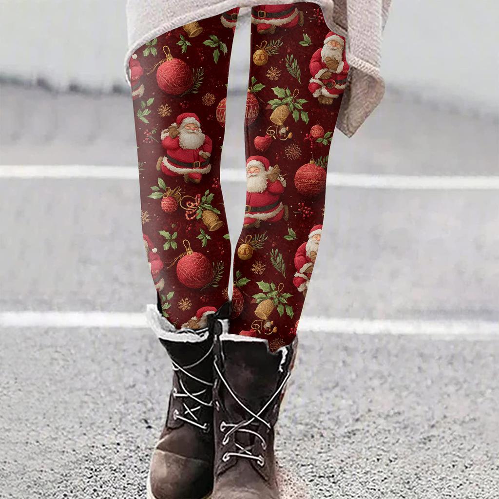 Dame Juleprint Slim Fit Elastiske Yoga Fritidsbukser