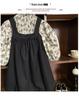 2024 Autumn Korean Mori Style Girls' Floral Shirt & Suspender Skirt Set