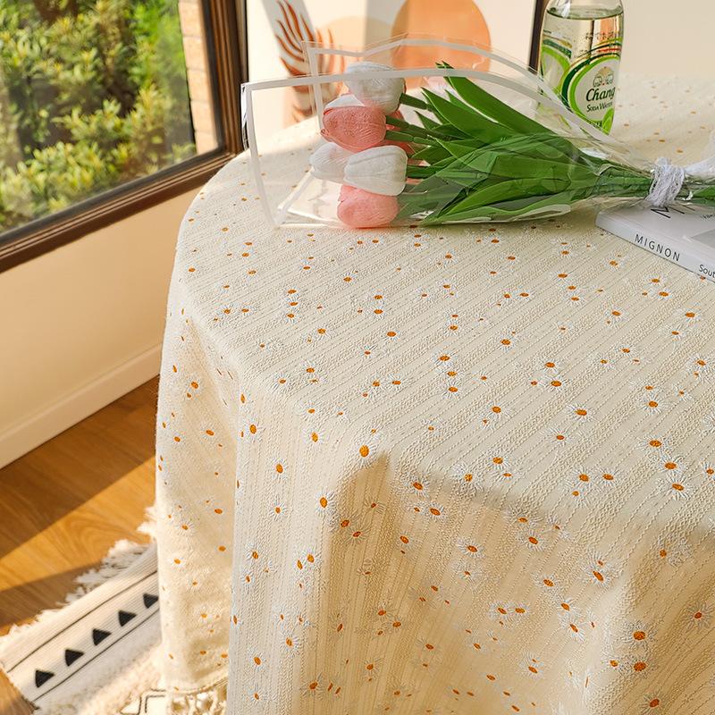 Cotton and linen fringed tablecloth Japanese pastoral floral photo decorative background cloth dining table tablecloth coffee table cover cloth