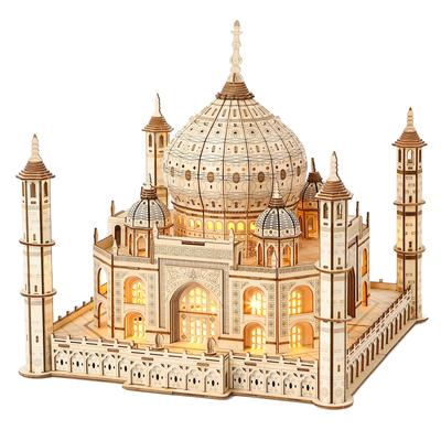 Hallisun 3D drevené puzzle Taj Mahal drevený model s LED svetlom India Budova Budova 3D puzzle Remeslo Ručná práca DIY Mechanický montážny set pre