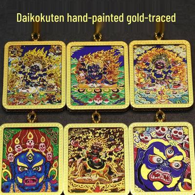 Tybetański pozłacany Mahakala Czarny Jambhala Wisiorek Thangka