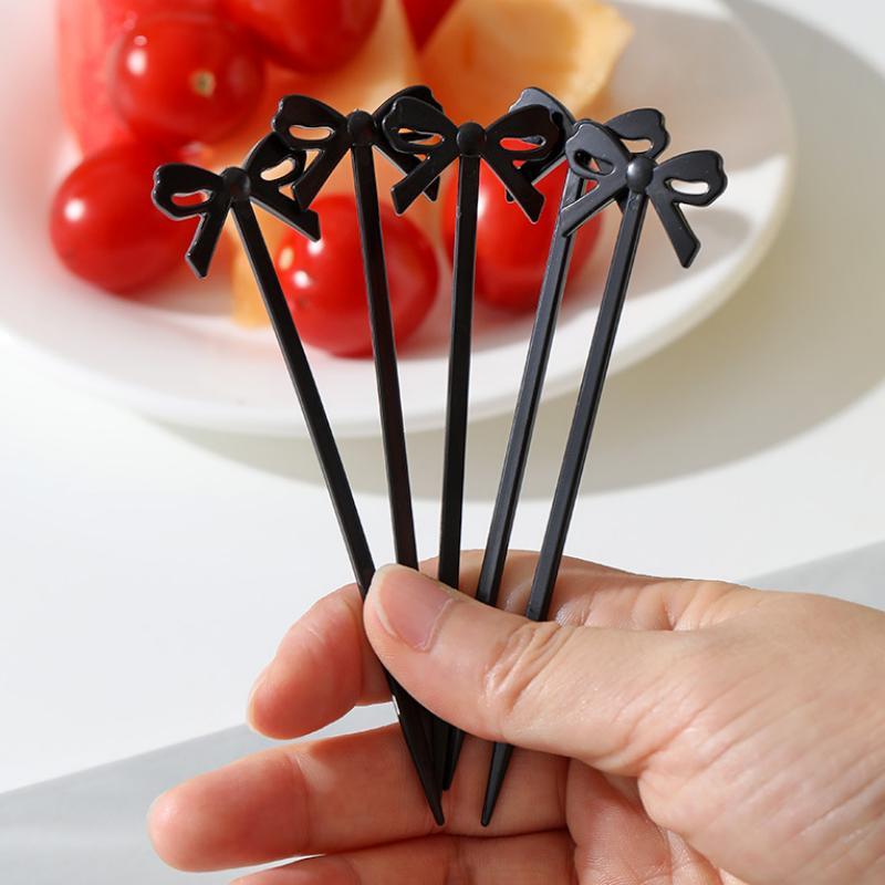 20Pcs Mini Fruit Forks Toothpicks Skewer Set For Kids Children Plastic Bow Food Picks For Bento Lunch Box Decorating Accessories