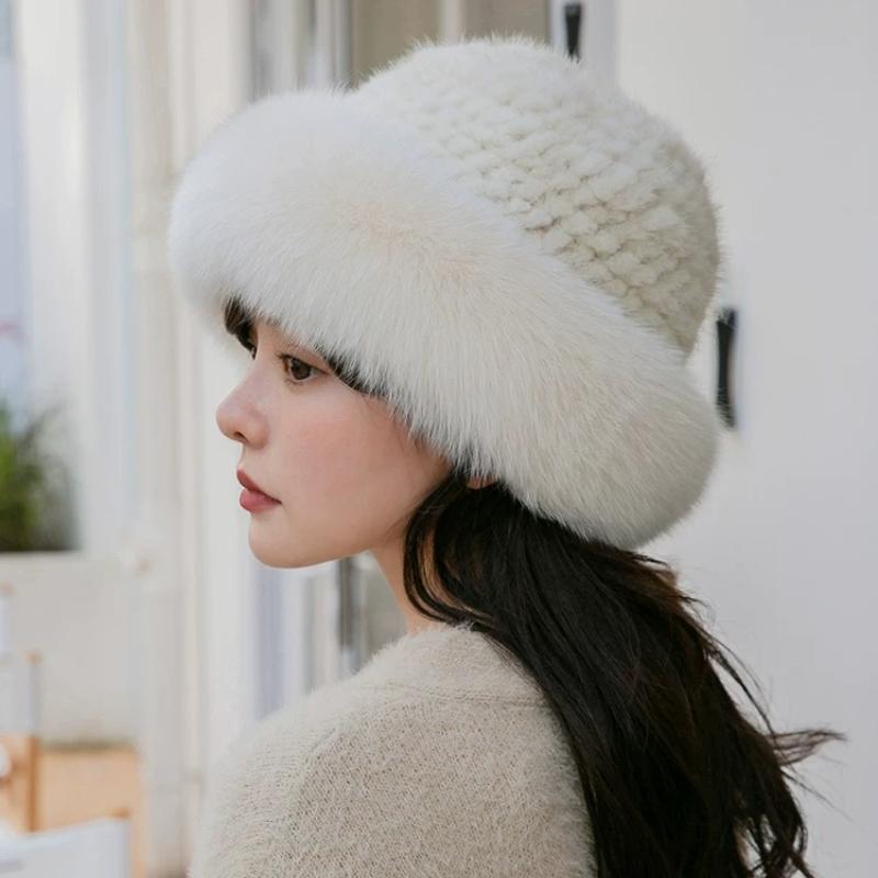 Mink Hair Hat Warm Korean Version Trendy Fashion Autumn and Winter Mink Braided with Fox Fur Fur Hat Women