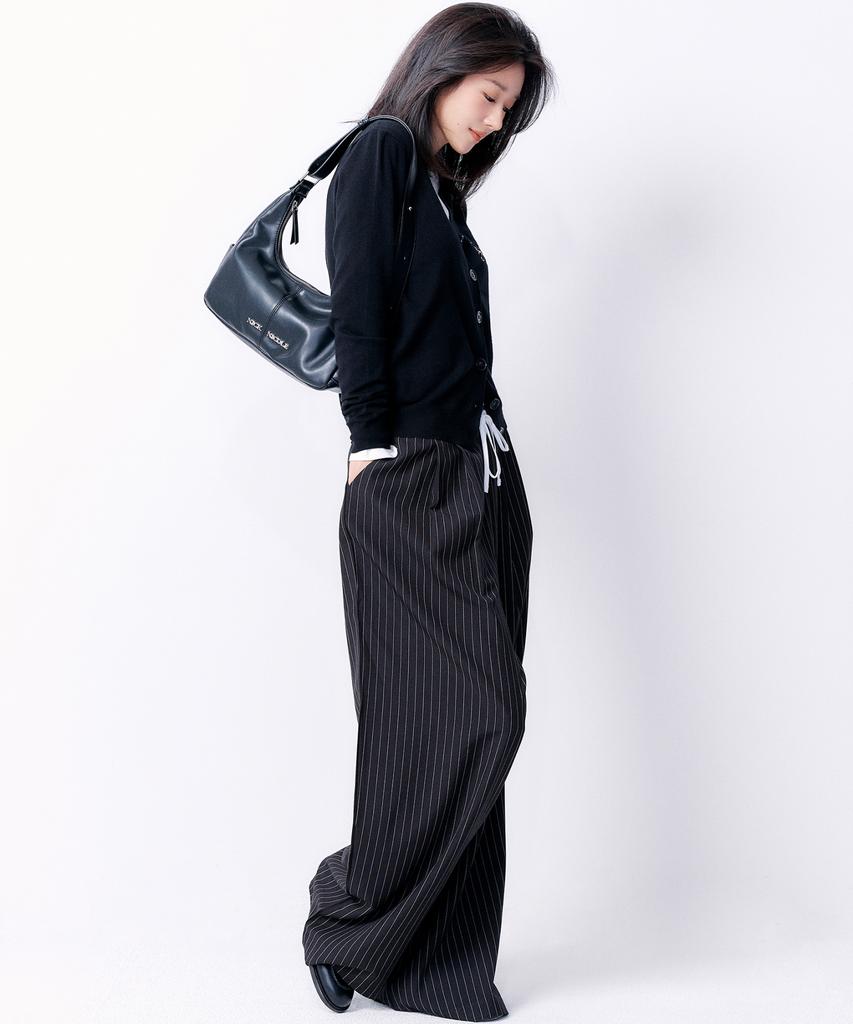 Nigaennikol Stripe Layered Pintuck Slacks_Black