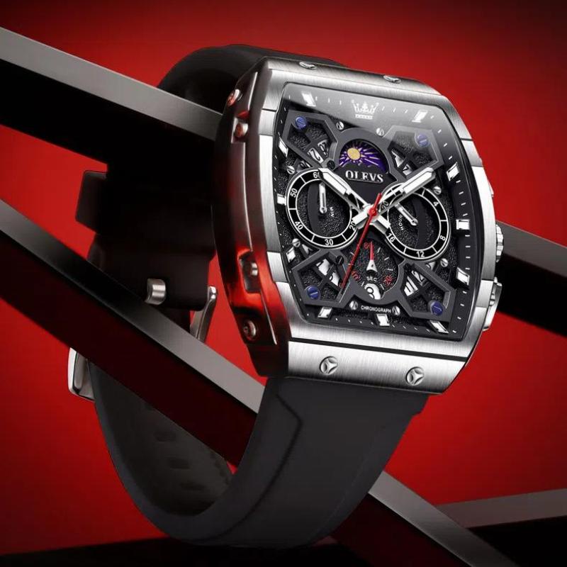 OLEVS Wasserdichte Leuchtende Stilvolles Design mit Silikonarmband Uhren Für Herren Skelettierte Quarzuhren