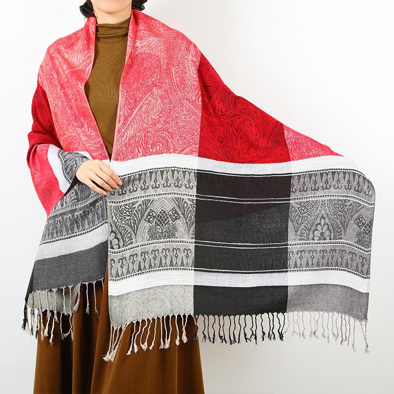 New shawl stripes contrasting colors autumn and winter fashion fringed women's scarf light luxury large size shawl