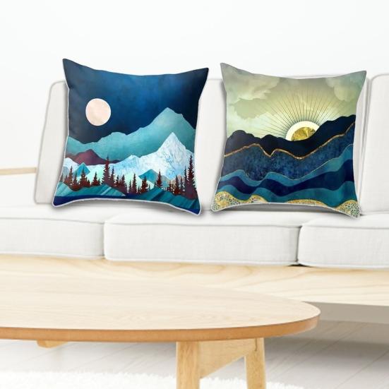 

4Pcs Modern Throw Pillow Cover One Side Printed Easy Care Soft Sun Moon Sunrise