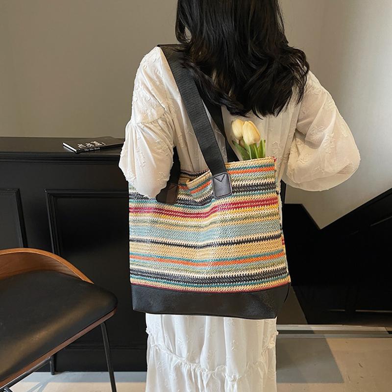 Outdoor Vacation Women's Simple Casual Versatile Beach Woven Tote Bag Fashion Trendy Large Capacity Commuting Storage Bags AVE