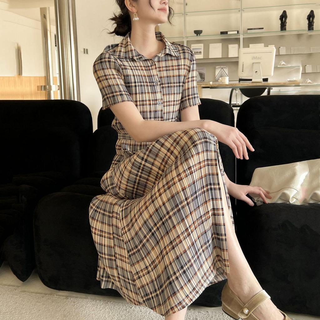 Miyake High-End 2026 Summer Plaid Pleated Dress - Trendy Retro Casual Fashion