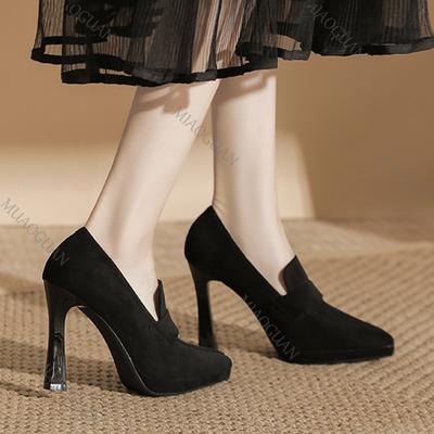 Spring Autumn Women's Block Heel Pumps Pointed Toe Thick Sole Solid Color Leather Single Shoes Sexy 10cm High Heels Women Shoes