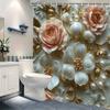 Baroque Roses Shower Curtain - Peach & Ivory, 3D Floral Art, White Background, Machine Washable, 12 Hooks, Elegant Bath Decor