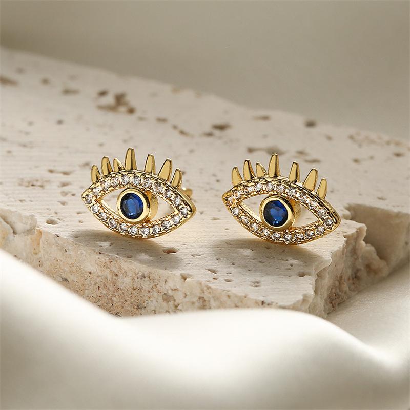 Trendy Gold Color Huggie Earrings for Women Luxury Zircon Blue Evil Eye Charm Dangle Drop Earrings Girls Daily Wear Jewelry Gift