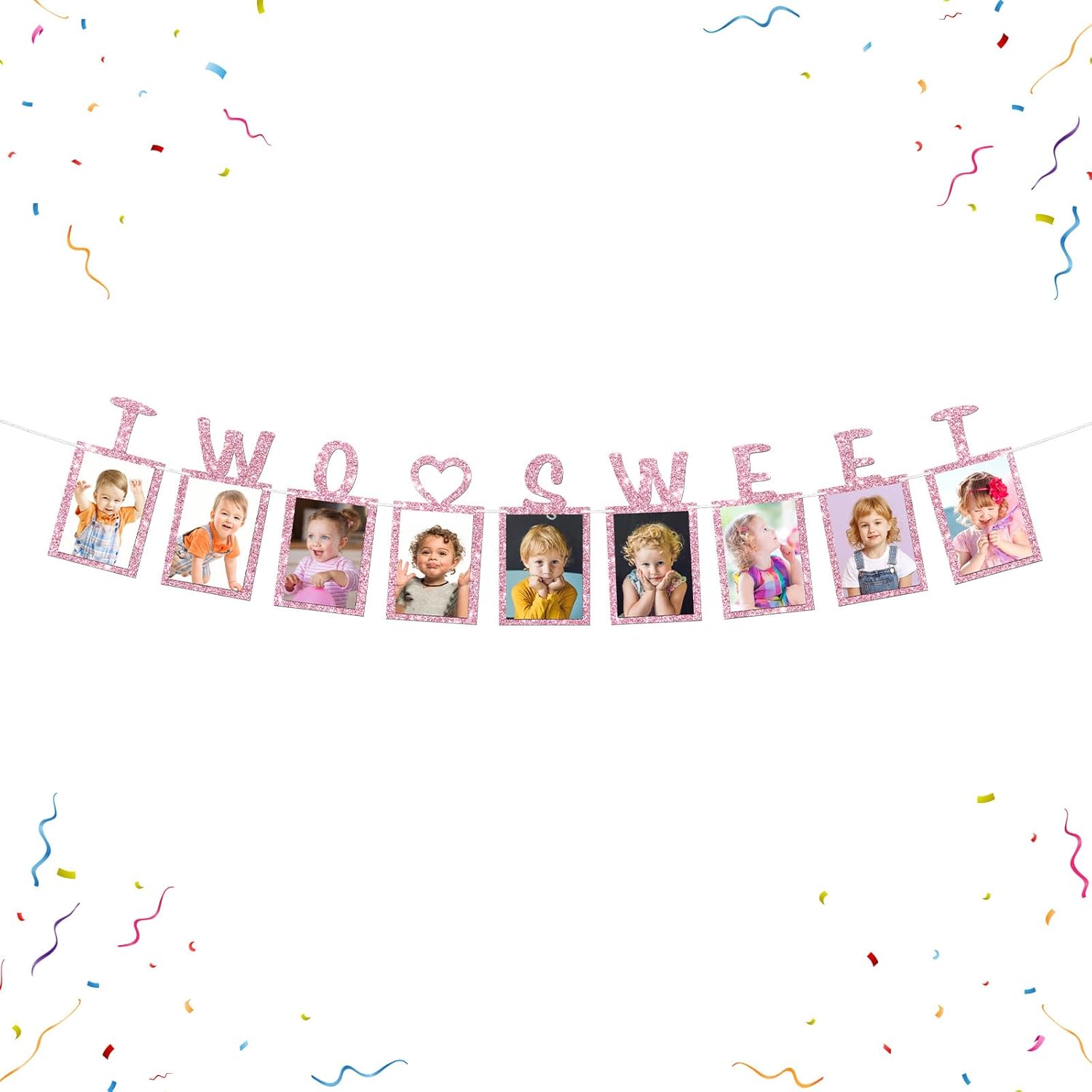 WeBenison Two Sweet Photo Banner Girls 2nd Birthday Paper Photo Sweet 2nd Anniversary Bunting Decorations Baby Shower Kid Birthday Picture Banner