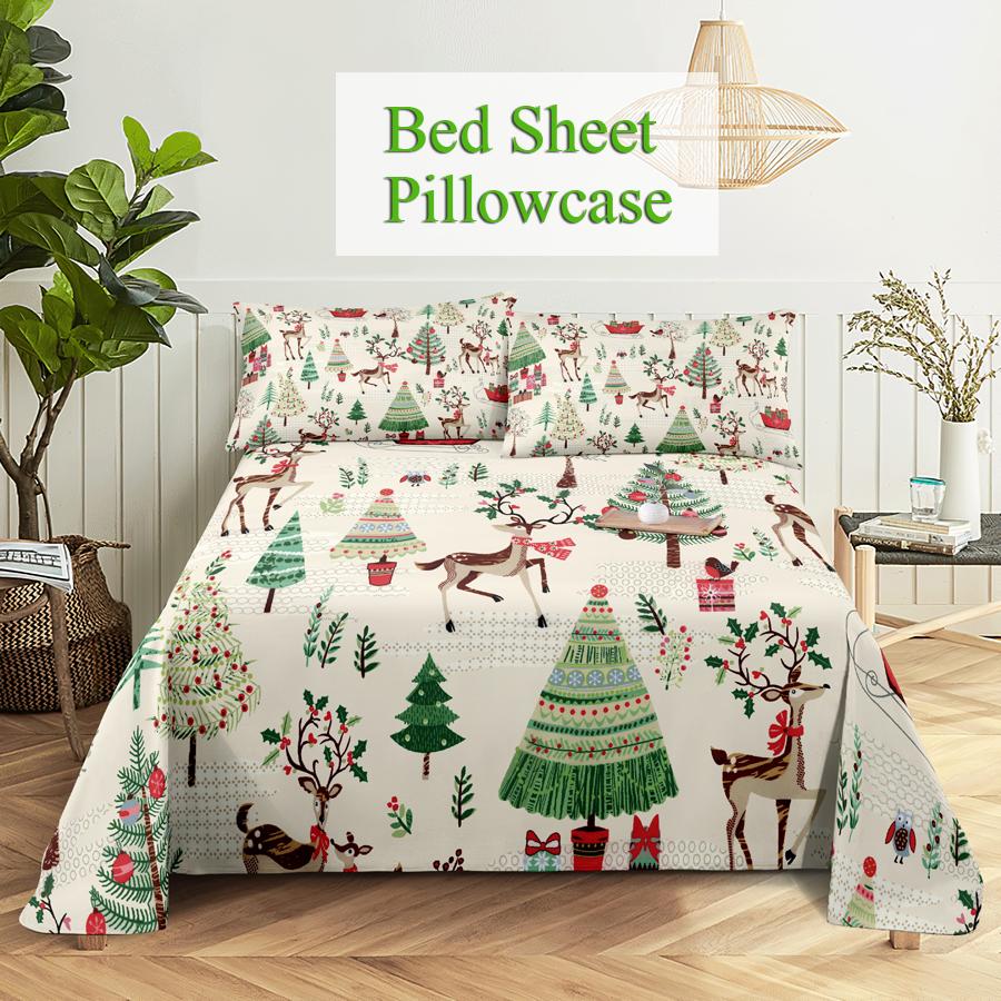 Bed Sheet Set 240x220 Christmas Tree With Pillowcase Letter Green For Single Double Beds Kids Adult 3D Bedding Texile Twin Full