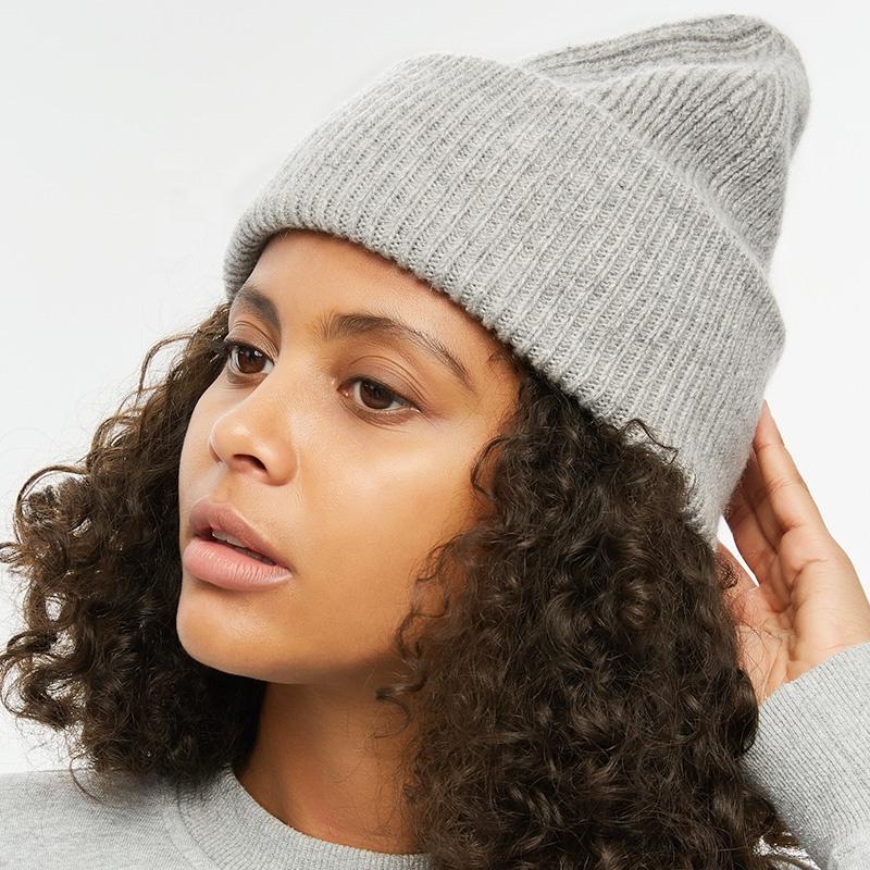 Custom Cute Luxury Warm Lambs Wool Knitted Beanie Winter Cashmere Bennie Women 100% Pure Wool Beanie Hats With Logo Xlm