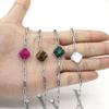 1pc Fashion Jewelry Women's Exquisite Gift Four Leaf Clover Natural Stone Handmade Stainless Steel Bracelet