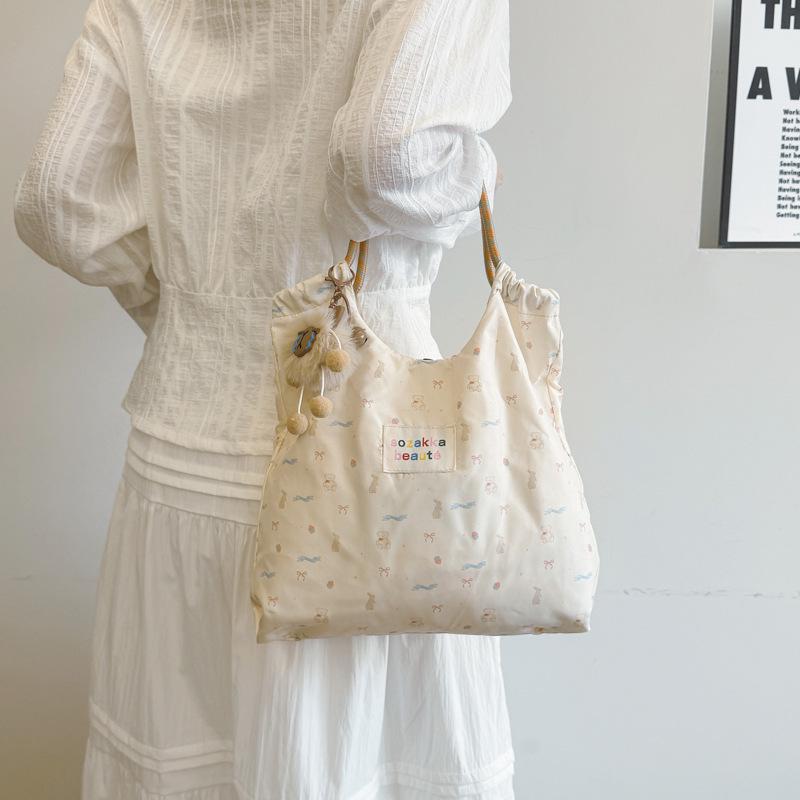 Korean Embossed Cartoon Canvas Tote Bag - Large Capacity Handbag for Women (2025)