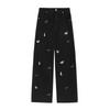 LEMANISM Cartoon Dog Embroidered Washed Straight-Leg Jeans