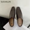 Fashion SUOJIALUN 2025 Autumn Women Slipper Ladies Round Toe Slip On Ladies Casual Mules Shoes Flat Heel Outdoor Dress Sandal Shoes