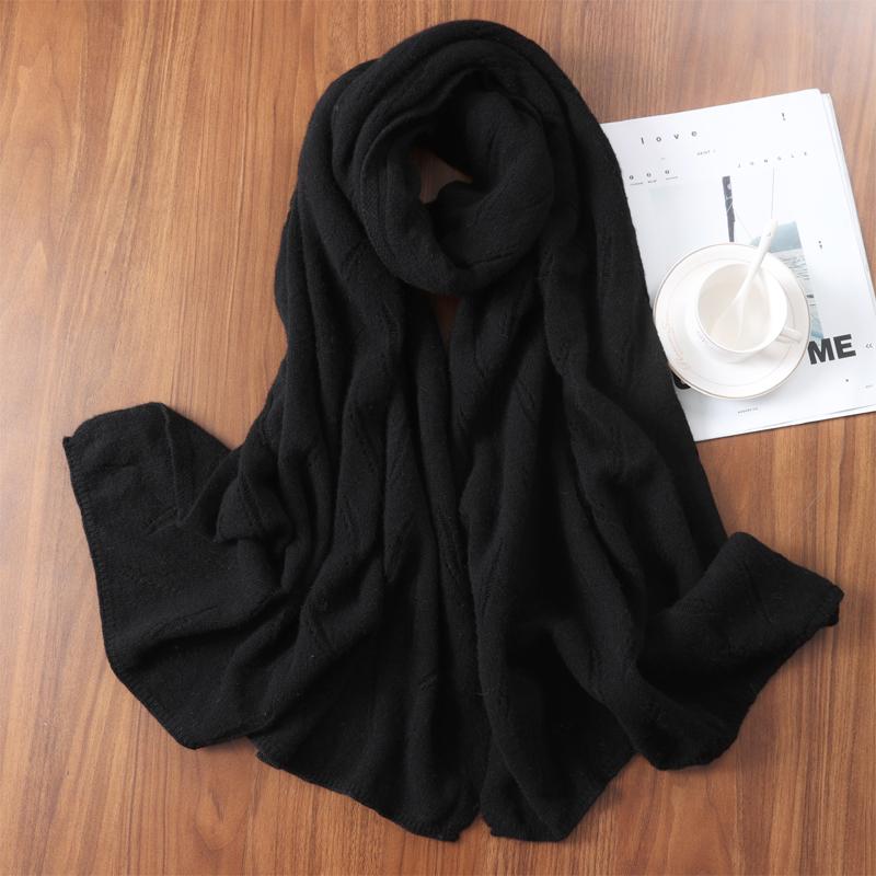 100%Wool Long Scarf For Women Winter Autumn Knitted Minimalist Larger Wrap Warm Soft Cashmere Pashmina Shawl Neck Warmer60x190cm