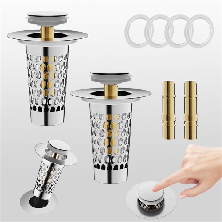 Sink Drain Strainer Basket Metal Drain Plug Push Type Bounce Cores Drain Filter AntiClogging Sink Stoppers Enduring