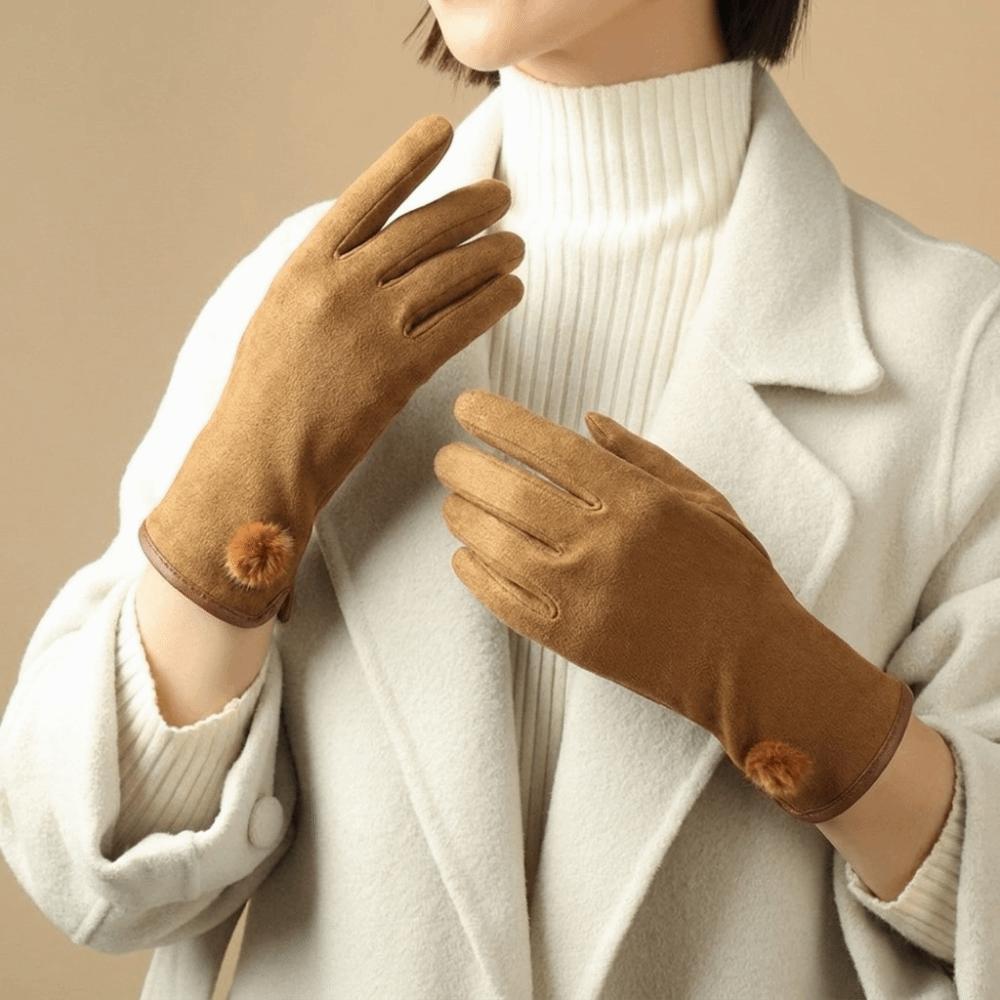 Fleece Suede Gloves Windproof Cycling Mittens Vintage Winter Women's Gloves Girls Gift