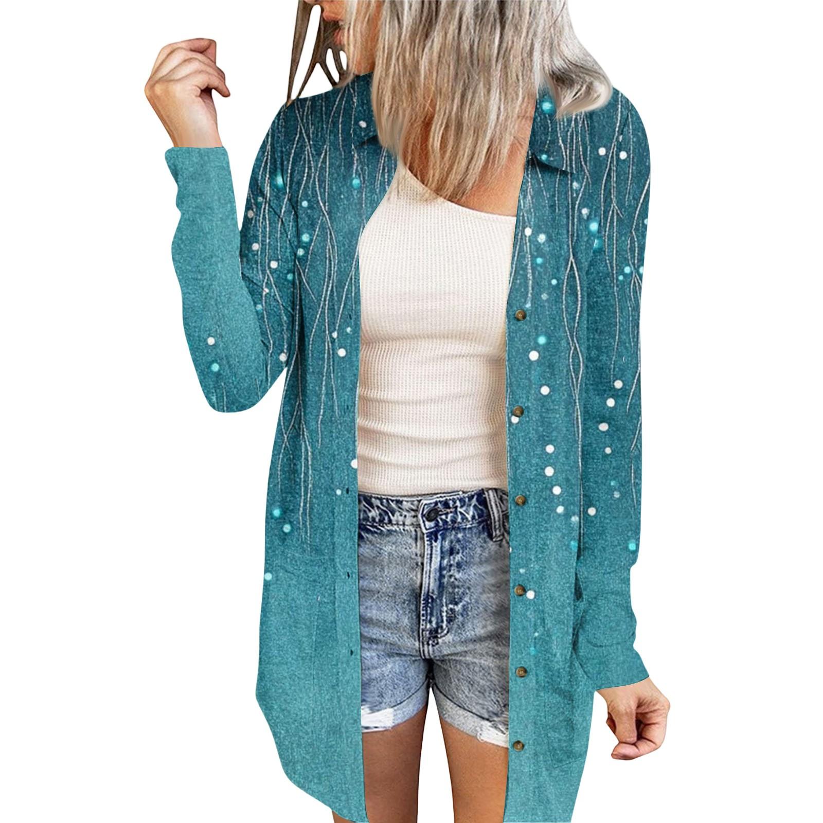 

Women s Casual Fashion Floral Print Long Sleeve Mid-Length Cardigan Jacket L синій