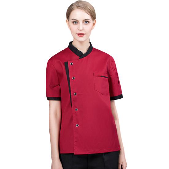 Chef Uniform Unisex Short Sleeves Breathable Comfortable Stand Collar Patch Pocket Jacket Restaurant Kitchen Baker Cook Uniform Shirt Culinary Work