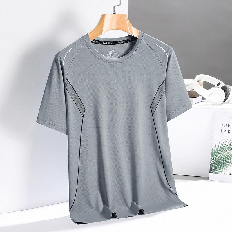 Summer Thin Quick Drying T-shirt Ice Silk T-shirt Quick Drying Short Sleeved Ice Silk Top Round Neck Sports Outdoor Slim Fit T-shirt