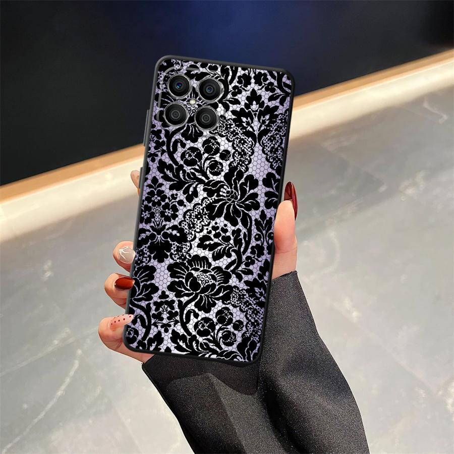 Custodia Cover per Telefono per Honor 8X X9a X5b X7 70 90 X8 200 400 Lite X6 Magic5Lite Fiori di Pizzo Nero