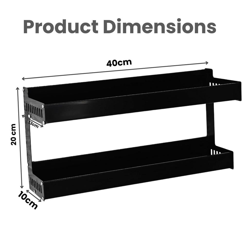 40 CM Multipurpose Aluminum Bathroom Shelf with Movable Hooks & Towel Bar | Wall Shelf Bathroom Rack Ideal for Metal Bathroom and Kitchen Shelves