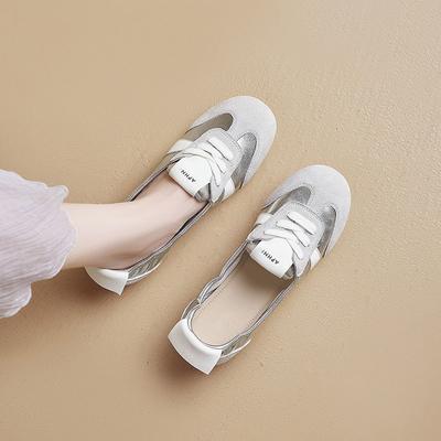 Ballet Women's Flat Summer New Lace-up Breathable One-pedal White Shoes Fashion Single Shoes