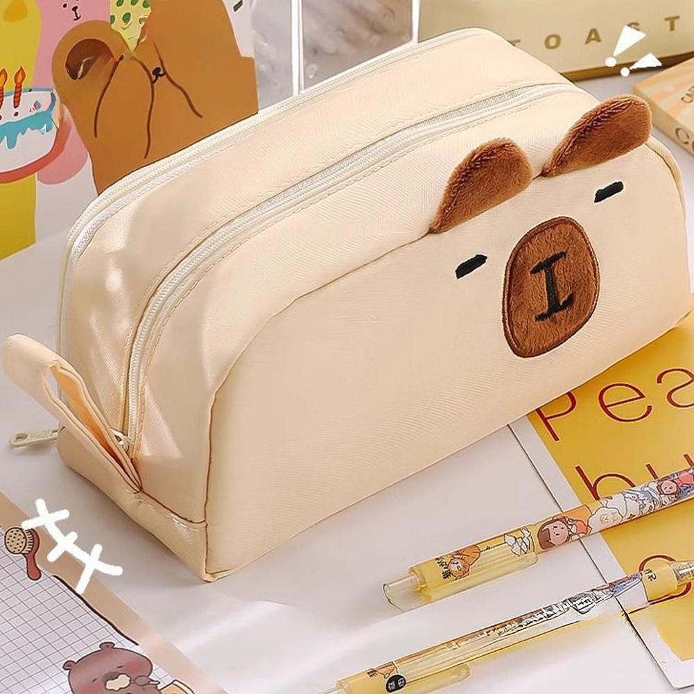 Cute Cartoon Plush Ears Cat Stationery Bag Large Capacity High Beauty Design Pen Bag Simple Storage Bag Gifts School Supplies
