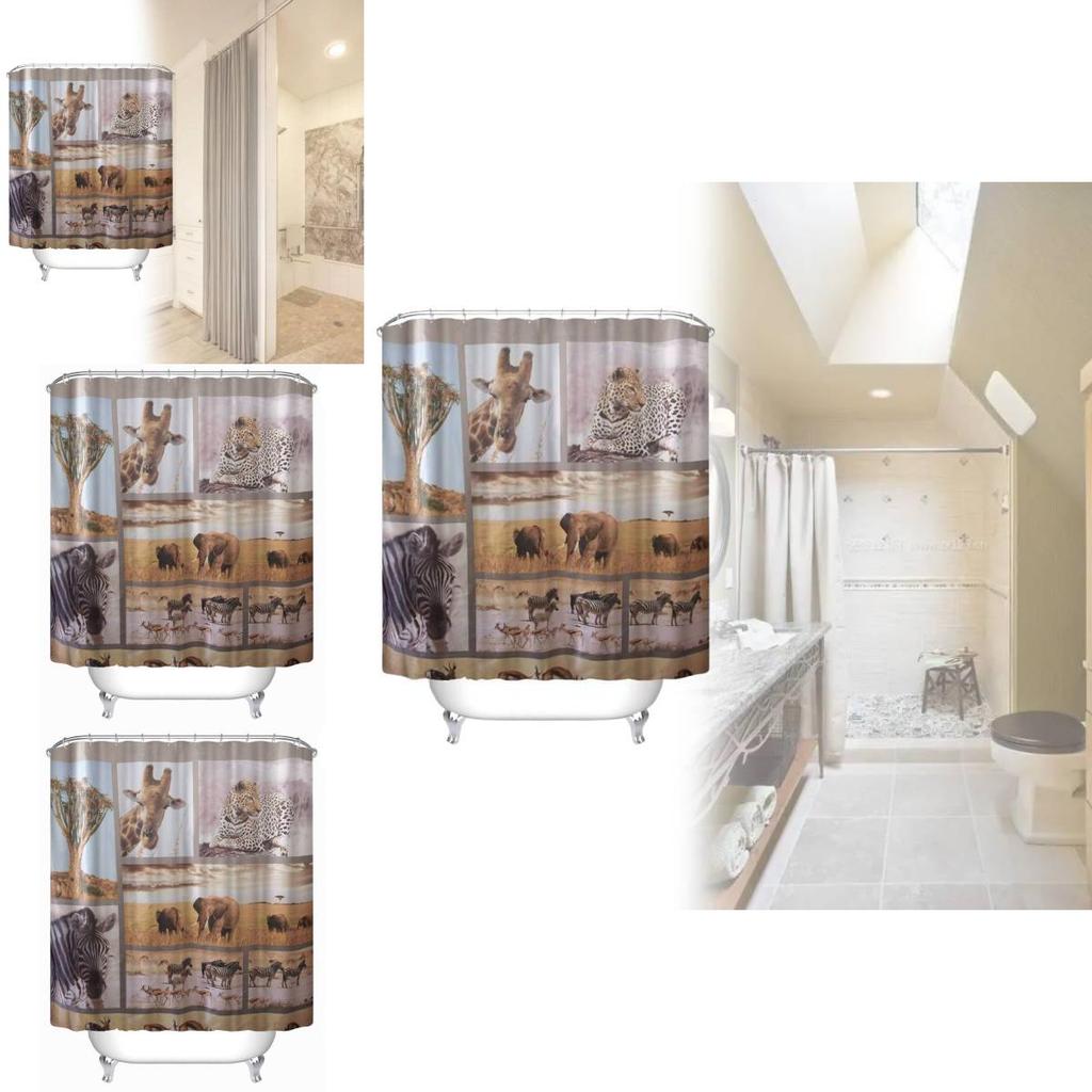 Peva Waterproof Bathroom Curtain Animal Pattern Long Giraffe Zebra For Toilet Decor