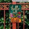 2D Flat Hello Fall Leopard Print Pumpkin Floral Metal Sign - 8.0x12.0inch Aluminum Wall Art, Colorful Autumn Farmhouse Front Porch Decor - Easy