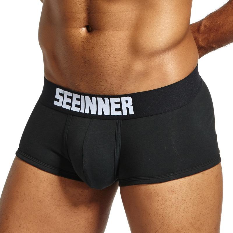 Men's new solid color textured boxers, sexy pure cotton comfortable original trendy blue boxers for men