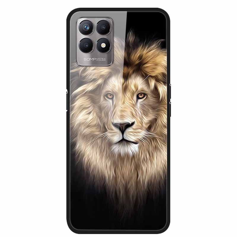 For Realme 8i Case Tempered Glass Hard Clear Phone Case For OPPO Realme 8i RMX3151 Realme 7 Pro Animals Wolf Shockproof Coque