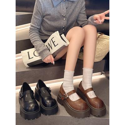 Kleine bruine veelzijdige platform kleine leren schoenen 2026 lente en herfst met rok verhogende loafers