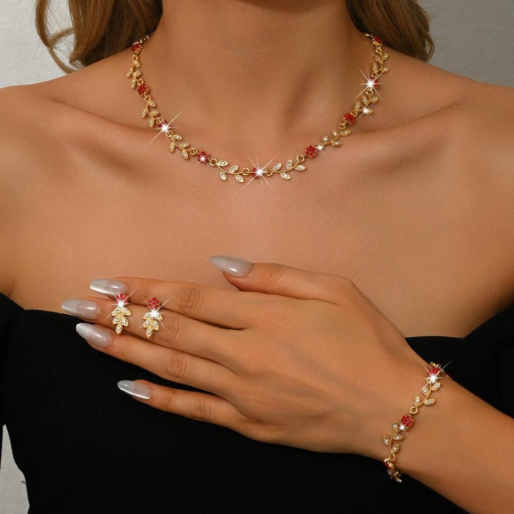 Elegant Rhinestone Floral Jewelry Set: European & American Bride Necklace & Earrings for High-End Parties