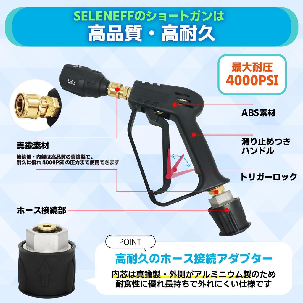 SELENEFF High-Pressure Washer Short Gun, Kärcher Compatible, 5-Stage Nozzle, Kärcher Nozzle, Gun Nozzle, Car Wash, Foam Gun, High-Pressure Washer