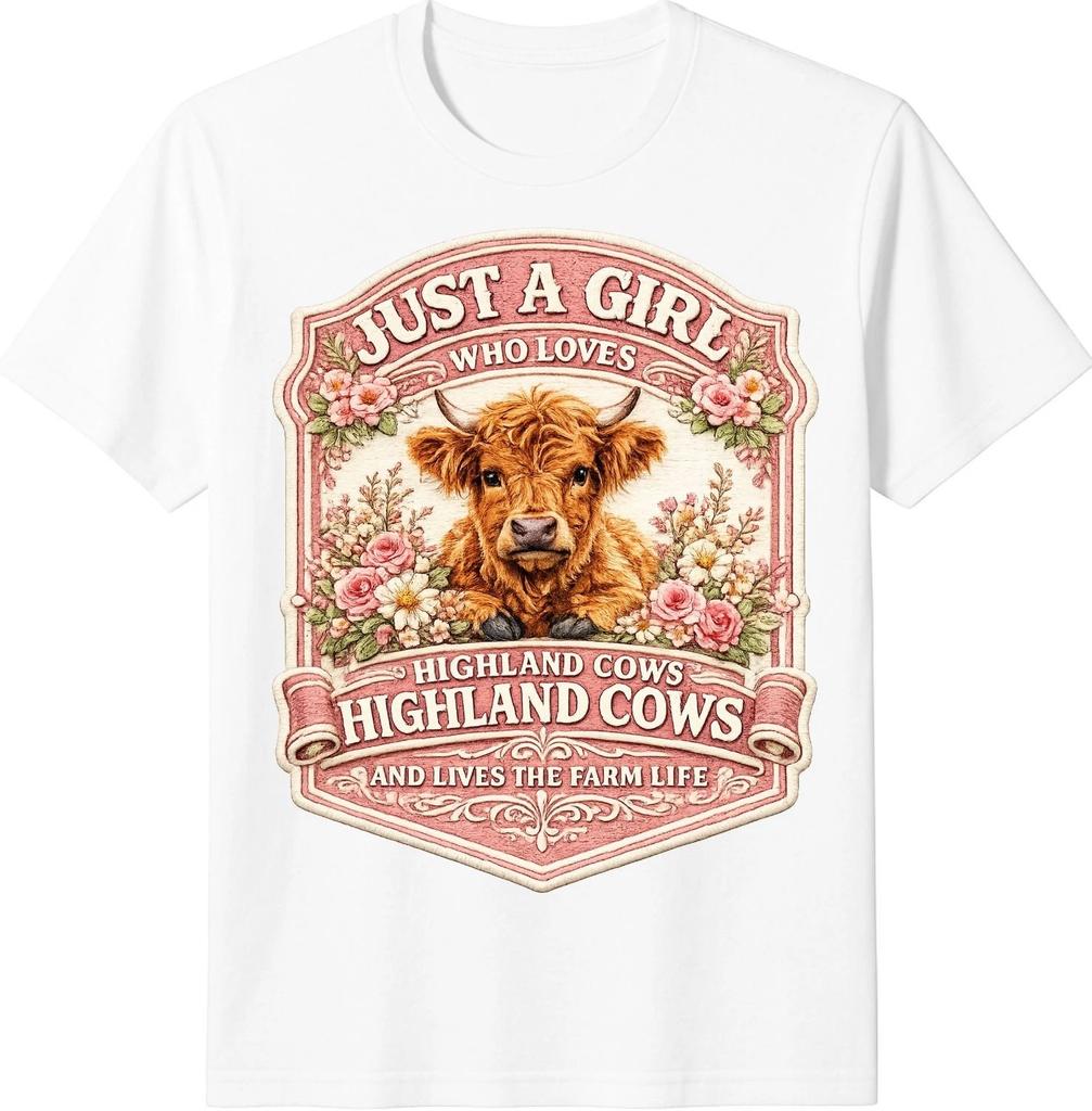 Just A Girl Who Loves Highland Cows Patchwork Western Farm Life T-Shirt