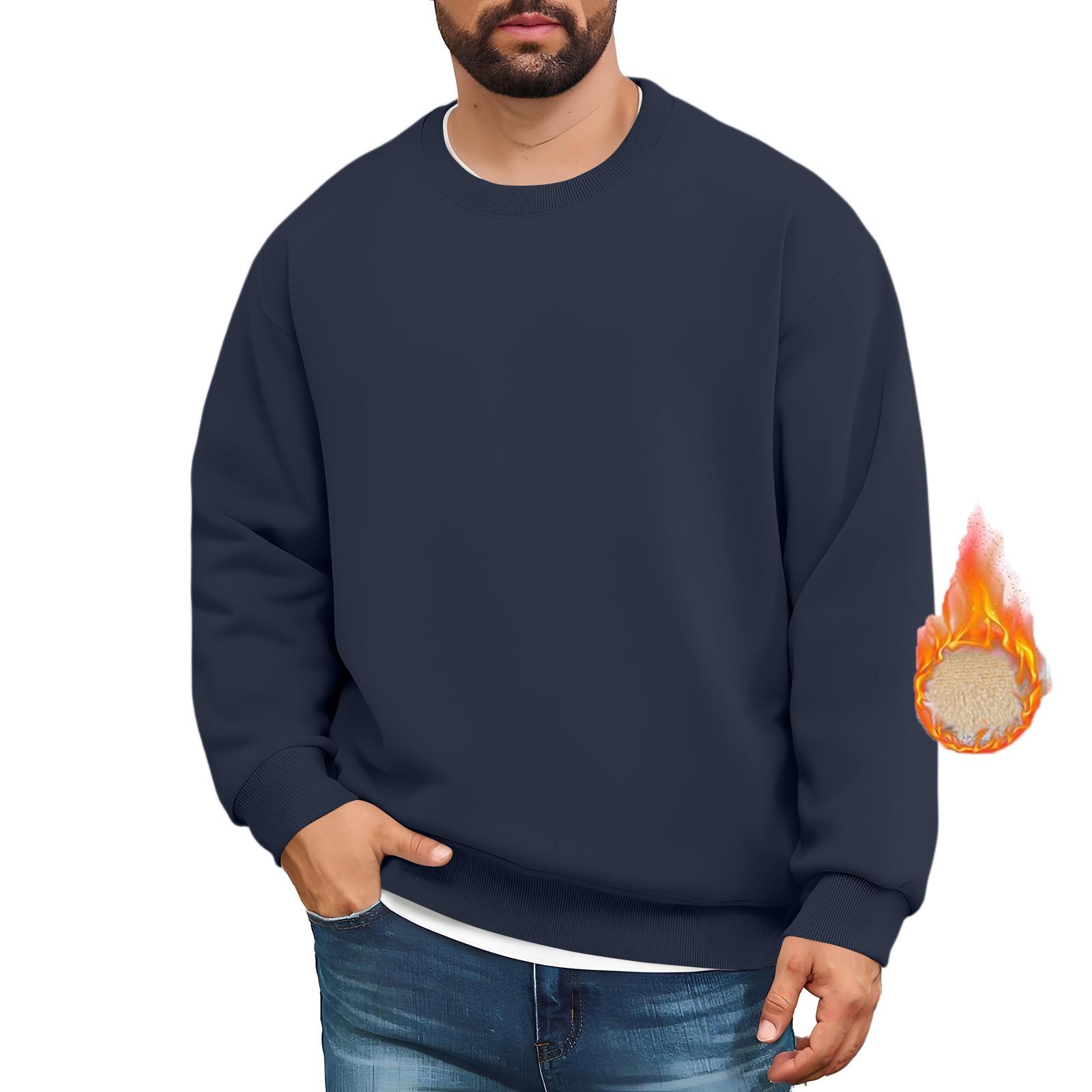 

Men s Lined Sweatshirts Premium Heavy-weight Fleece Pullover Thick Thermal Sweatshirts L Темно-синій