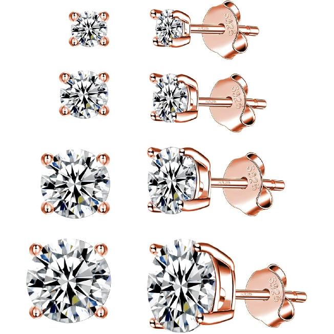 925 Sterling Silver Stud earrings Set | White Gold Plated Hypoallergenic Stud Earrings | Cubic Zirconia Stud Earrings for Women