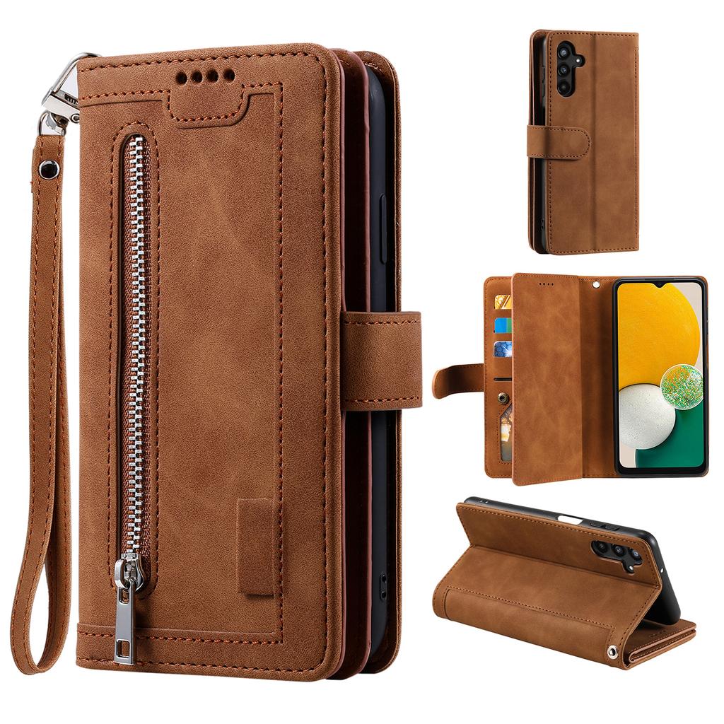 For Samsung Galaxy S24 FE Case Zipper Pocket PU Leather Phone Cover with 9 Card Slots