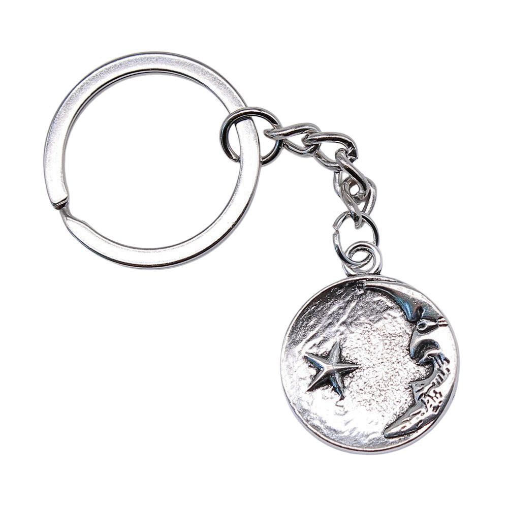 Dreifachmond Pentagramm Anhänger Schlüsselanhänger Stern Wicca Thema Schlüsselring 28mm