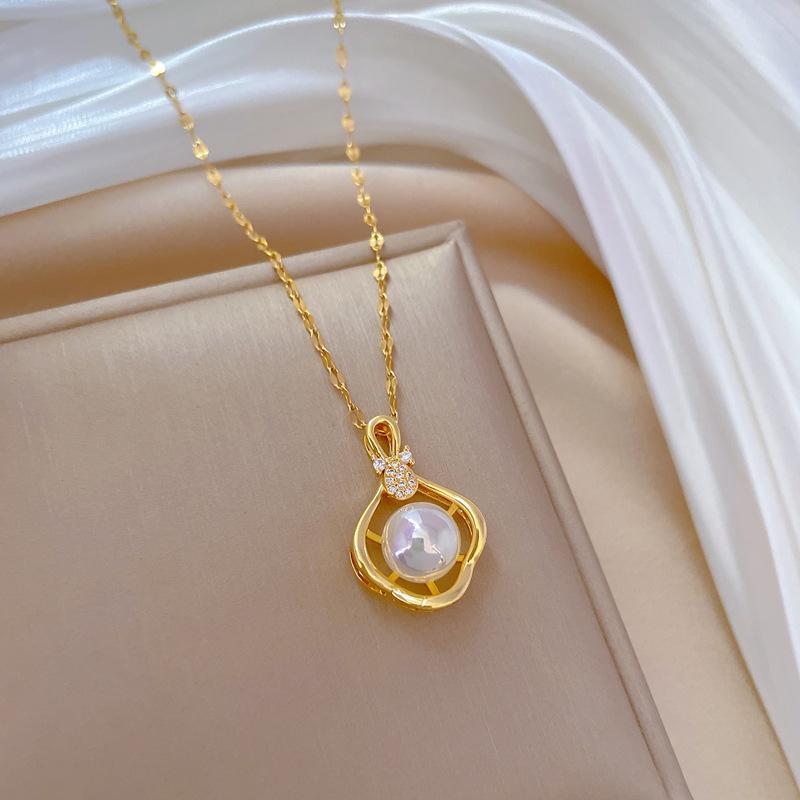 Pearl Pipa Light Luxury Temperament Gorgeous Full Diamond Necklace Women'S Versatile Clavicle Chain Titanium Steel Chain